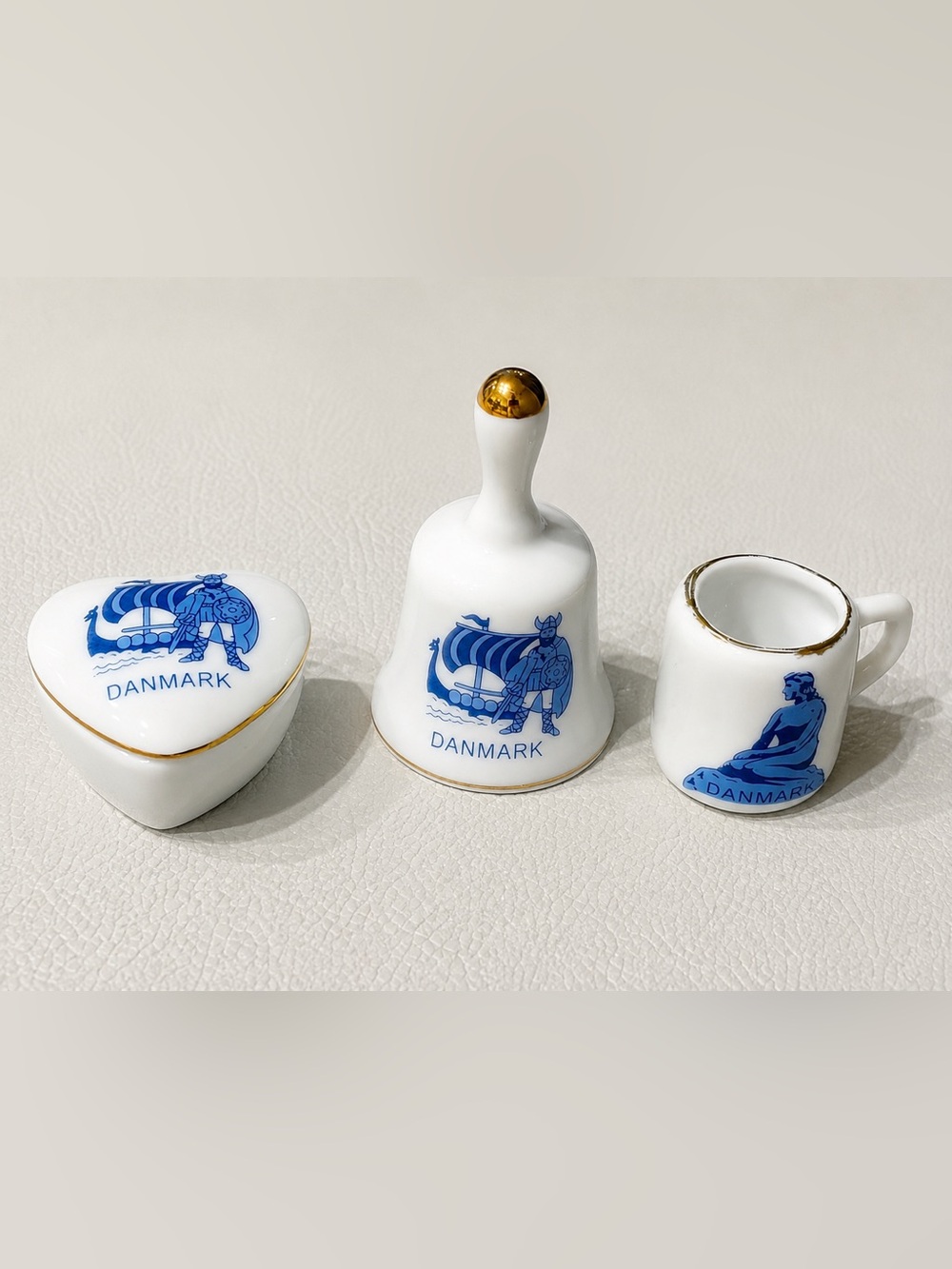 Danish Danmark Porcelain Miniature 3-Piece Collectible Souvenir Set